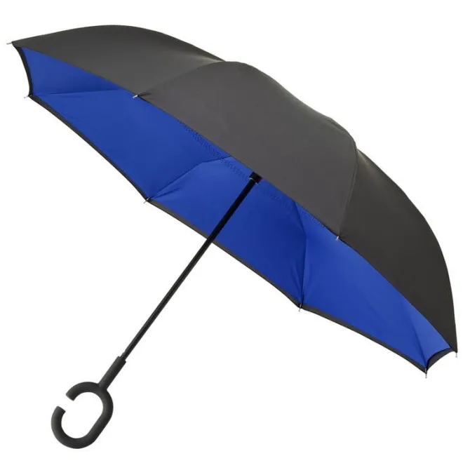 Black and Blue C Handle Inside Out Umbrella