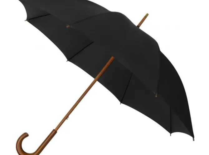 Black ECO Wood Stick Walking Umbrella – Canopy Made From Recycled Plastics