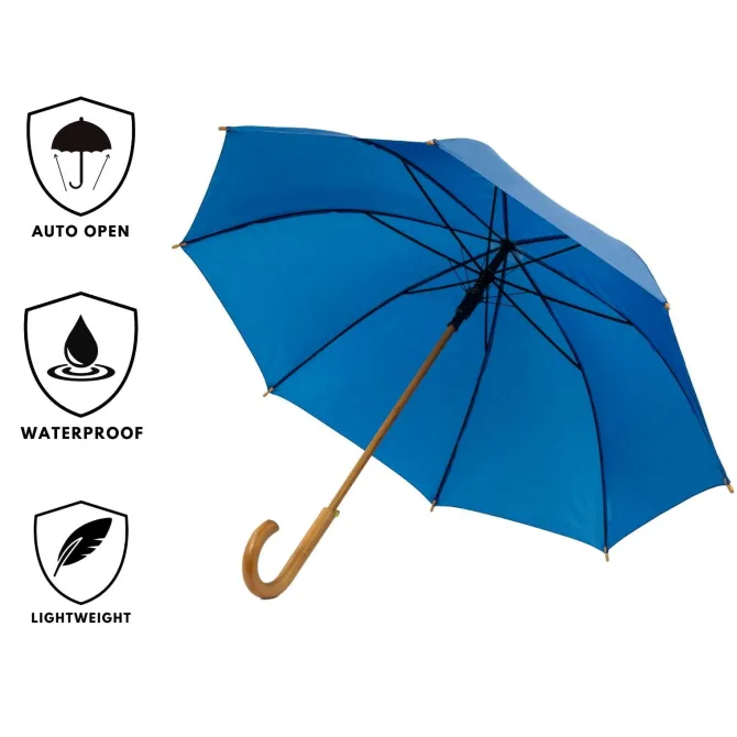 Blue Wood Stick Umbrella