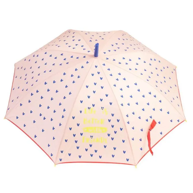 Girls Pink Umbrella – Heart Print