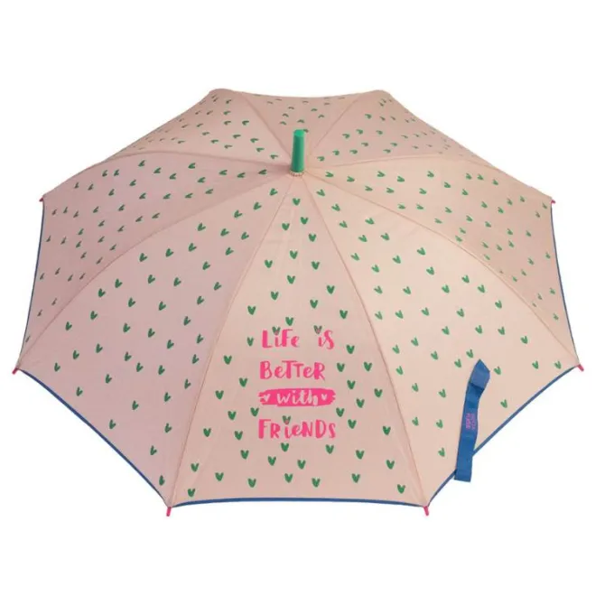 Girls Pink Umbrella – Heart Print