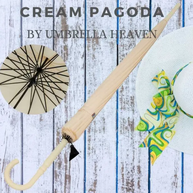 Ivory Cream Oriental Pagoda Umbrella