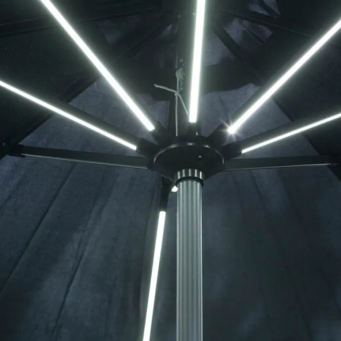 2.7m Solar Parasol Aluminium with LED Lights & On / Off Button