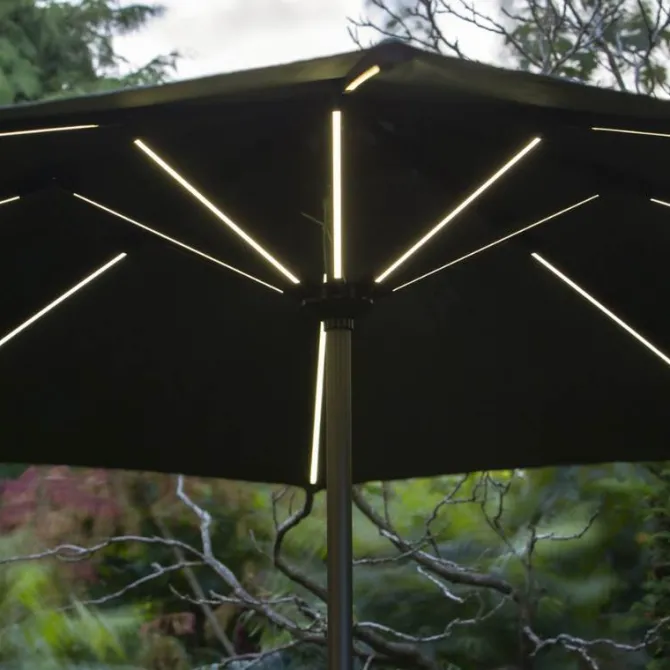 2.7m Solar Parasol Aluminium with LED Lights & On / Off Button
