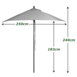 2.5m Wood Pulley Parasol UV 50+ choice of 10 colours
