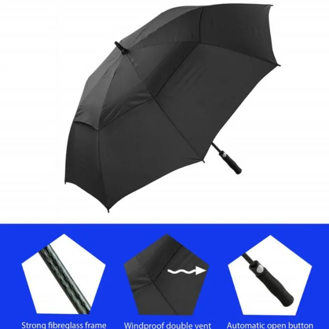 Premium Black Golf Umbrella – Vented – Windproof – Auto-Open