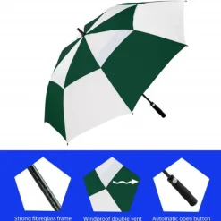 Premium Green & White Golf Umbrella – Vented – Windproof – Auto-Open