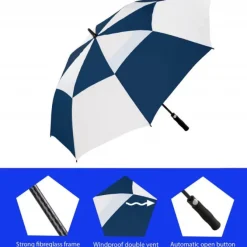 Premium Navy & White Golf Umbrella – Vented – Windproof – Auto-Open
