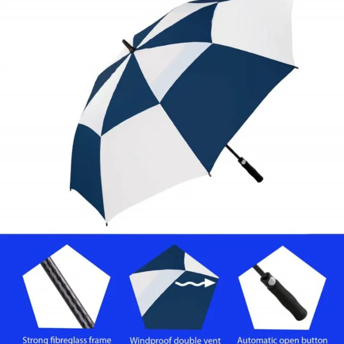 Premium Navy & White Golf Umbrella – Vented – Windproof – Auto-Open