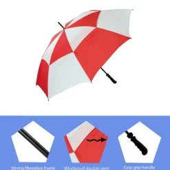 Red & White Vented Golf Umbrella – Windproof