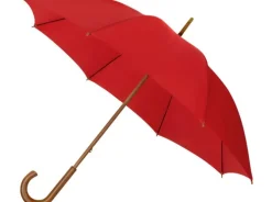 Red ECO Wood Stick Walking Umbrella – Canopy Made From Recycled Plastics