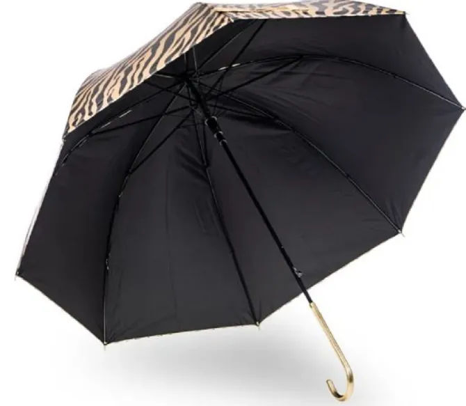 Zebra Print Umbrella – Black and Gold – UV Protective